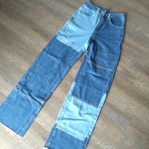 Patch wide leg, high waisted jeans